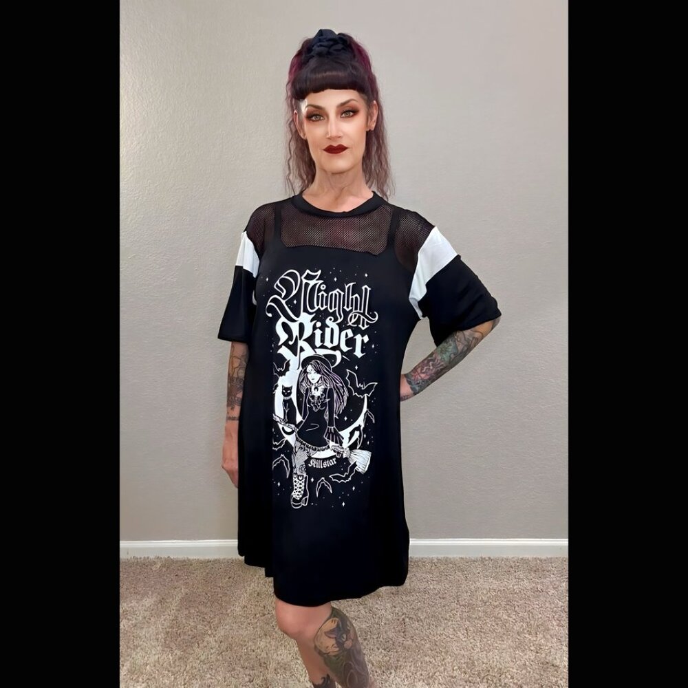 NWOT Killstar Nightrider Dress Witch Tunic Goth Punk Whimsgoth Black & White L - Picture 3 of 14
